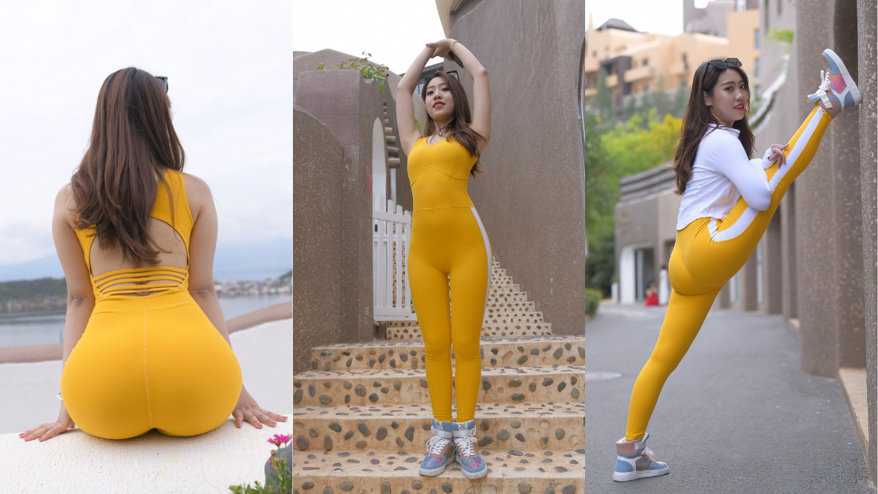 红石旅拍作品 第四篇：黄色连体紧身裤美